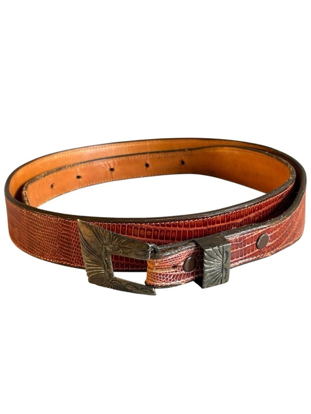 Vintage Falconhead Brown Leather Silver Belt Sz 34 Original Embossed Snakeskin